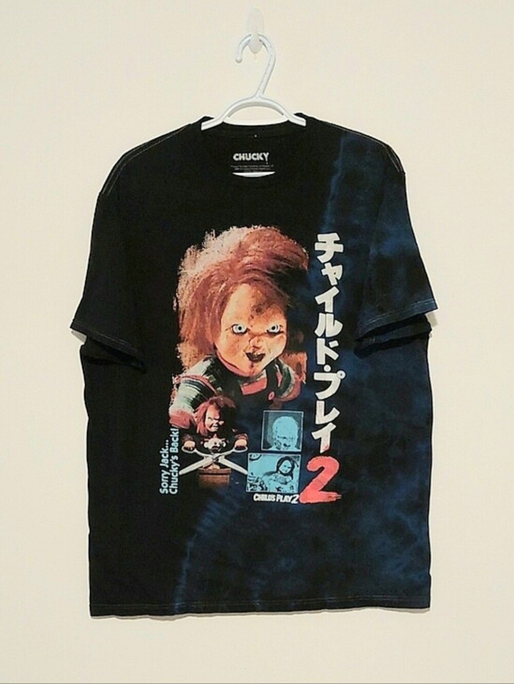 Chucky Child's Play 2 Black & Blue Short Sleeved Graphic T-shirt VGUC Size L